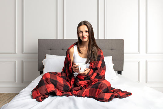 Weighted Blanket 48x72 Red & Black Buffalo Plaid | Microfiber Comfort Throw for Anxiety & Deep Sleep