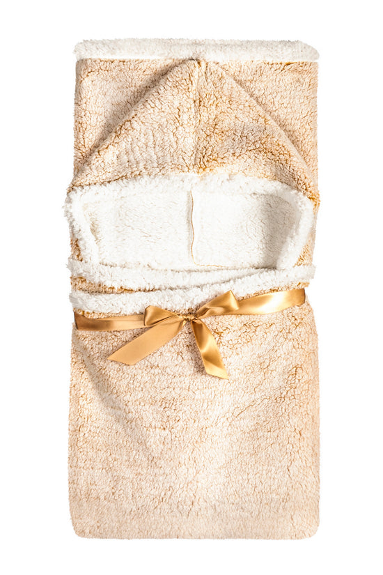 Wearable Sherpa Blanket Hoodie | Mustard Frosted Fleece Throw for Adults, Oversized Hooded 48x65