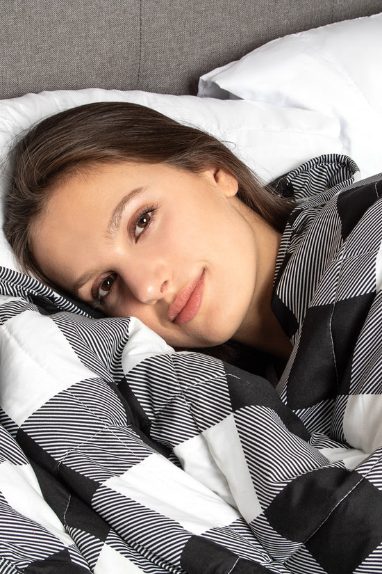 Weighted Blanket 48x72 Black & White Buffalo Plaid | Microfiber Comfort Throw for Anxiety & Deep Sleep