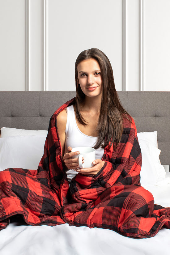 Weighted Blanket 48x72 Red & Black Buffalo Plaid | Microfiber Comfort Throw for Anxiety & Deep Sleep