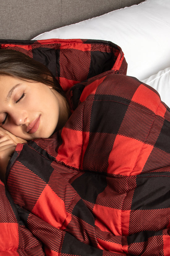 Weighted Blanket 48x72 Red & Black Buffalo Plaid | Microfiber Comfort Throw for Anxiety & Deep Sleep