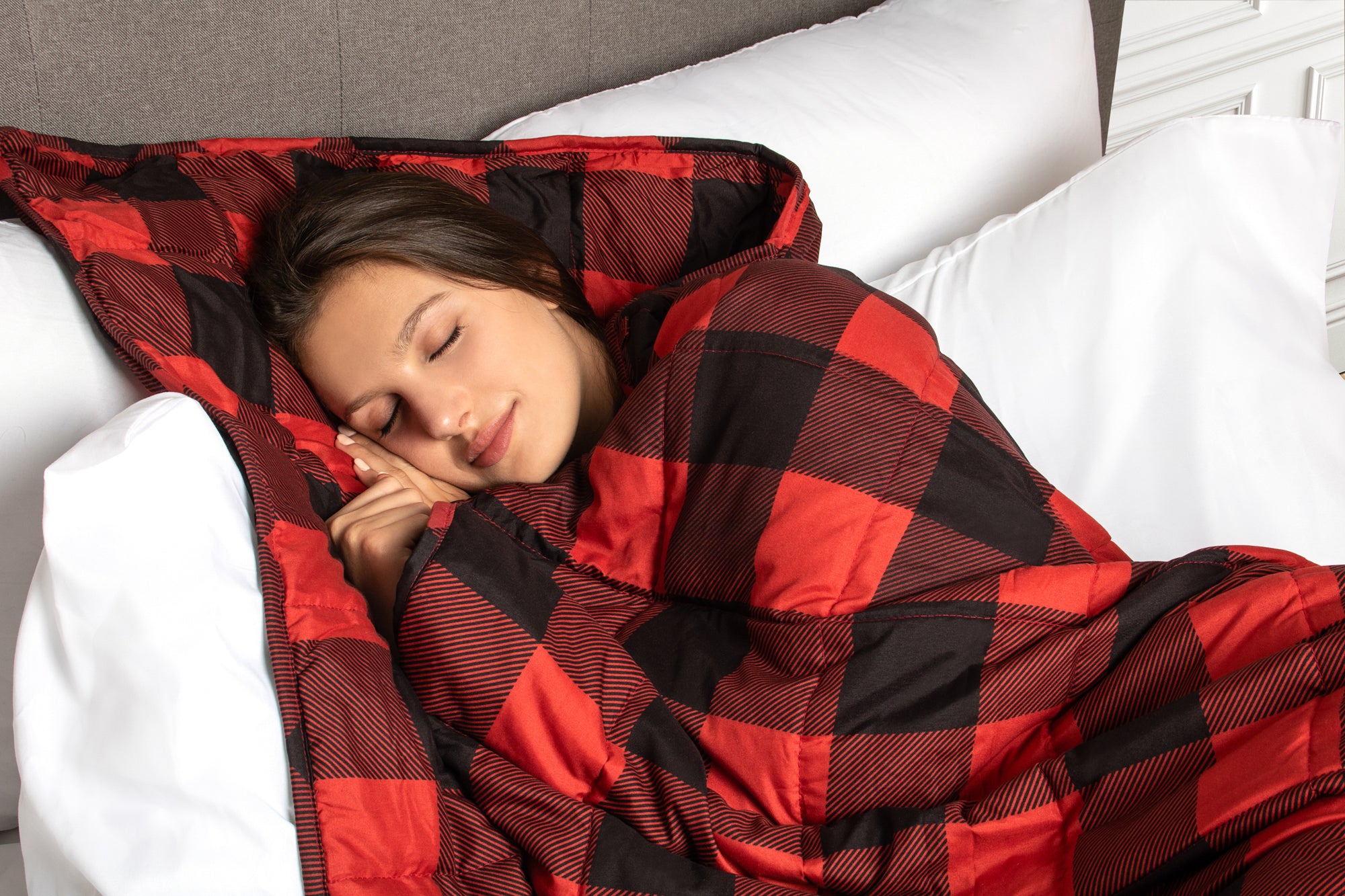 Weighted Blanket 48x72 Red & Black Buffalo Plaid | Microfiber Comfort Throw for Anxiety & Deep Sleep