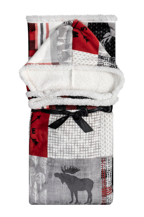 Oversized Flannel & Sherpa Hooded Throw Blanket (48