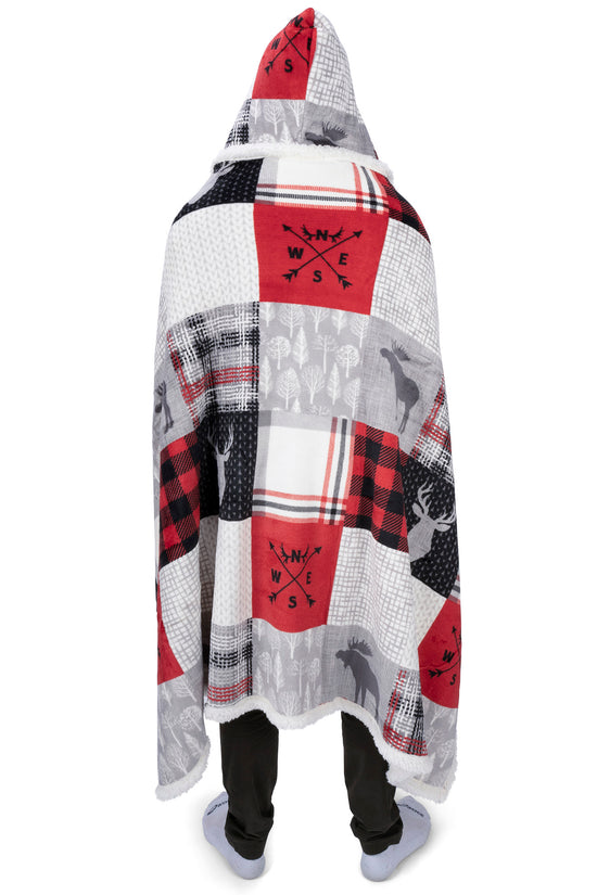 Oversized Flannel & Sherpa Hooded Throw Blanket (48