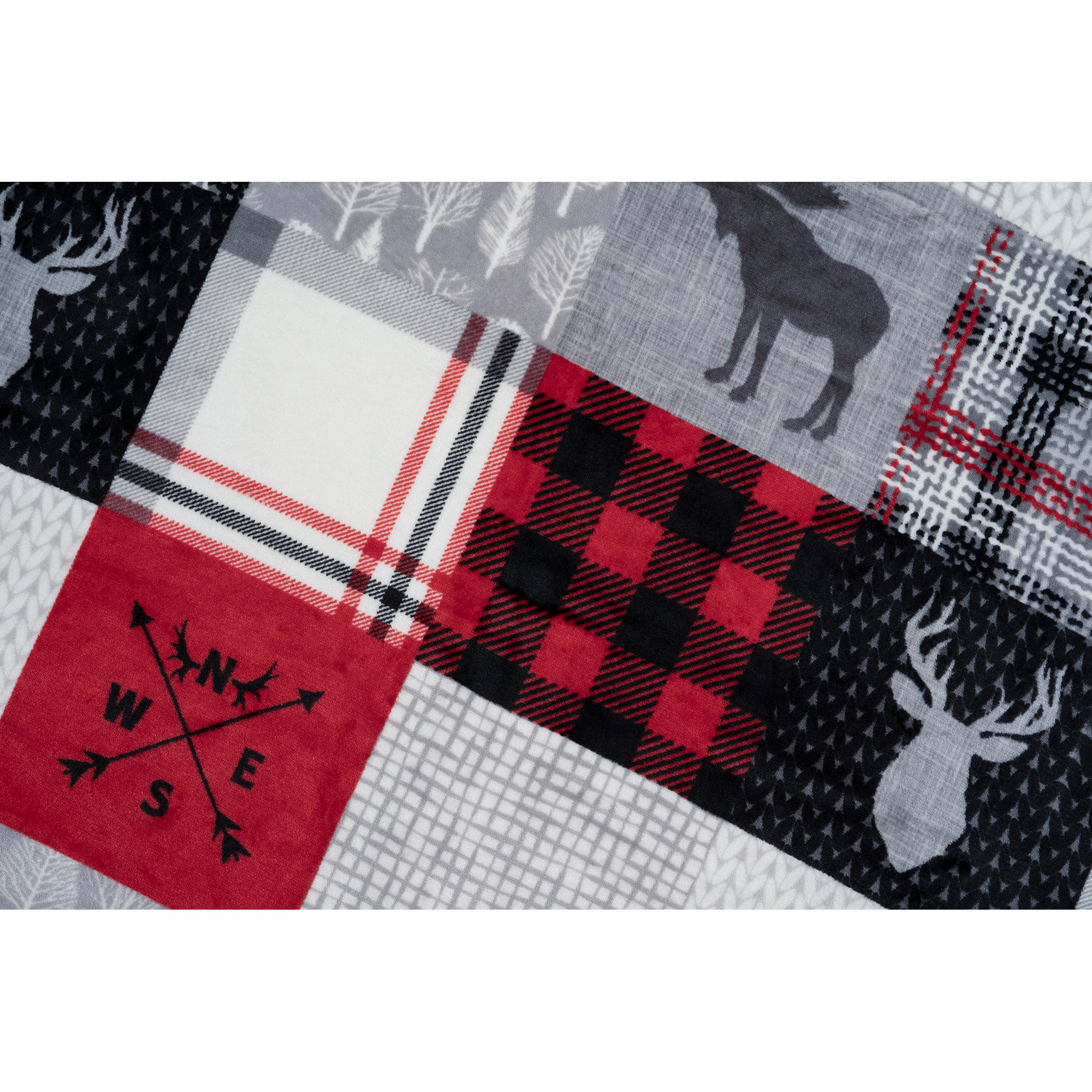 Oversized Flannel & Sherpa Hooded Throw Blanket (48"x65") | Forest Patchwork Wearable Cozy Blanket with Kangaroo Pocket