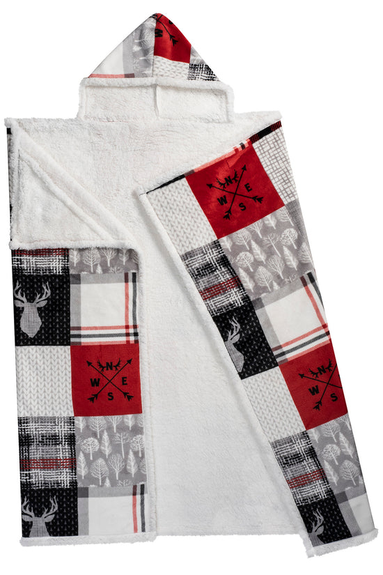 Oversized Flannel & Sherpa Hooded Throw Blanket (48