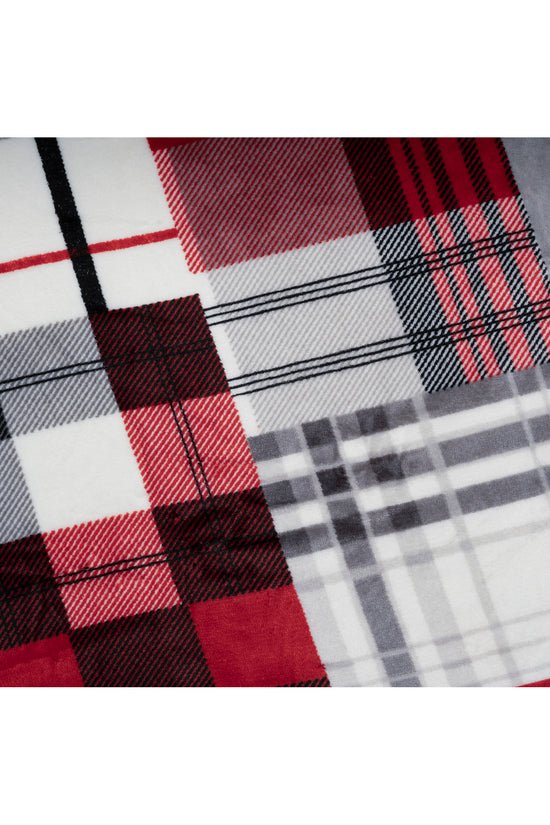 Wearable Blanket Hoodie | Red Patchwork Plaid Flannel w/ Sherpa Lining 48x65 | Farmhouse Cozy Gift