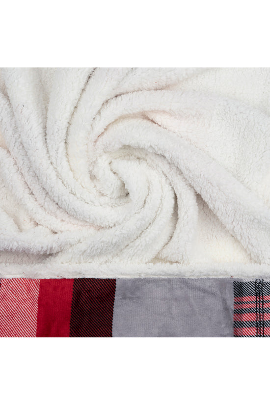 Wearable Blanket Hoodie | Red Patchwork Plaid Flannel w/ Sherpa Lining 48x65 | Farmhouse Cozy Gift