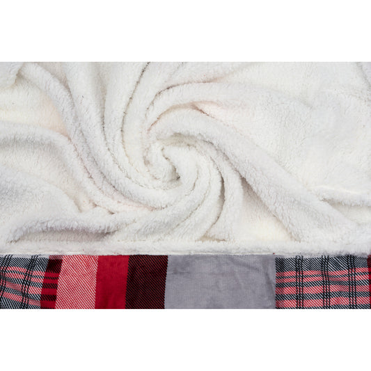 Wearable Blanket Hoodie | Red Patchwork Plaid Flannel w/ Sherpa Lining 48x65 | Farmhouse Cozy Gift