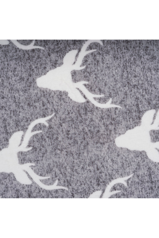 Wearable Blanket Hoodie | Heathered Grey Stag Print Sherpa Throw 48x65 | Cozy Winter Lodge Gift