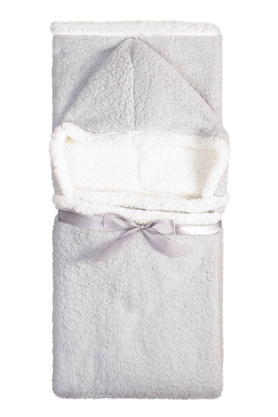 Oversized Wearable Blanket Hoodie | Light Grey Sherpa Fleece Throw 48x65 | Reversible & Super Soft