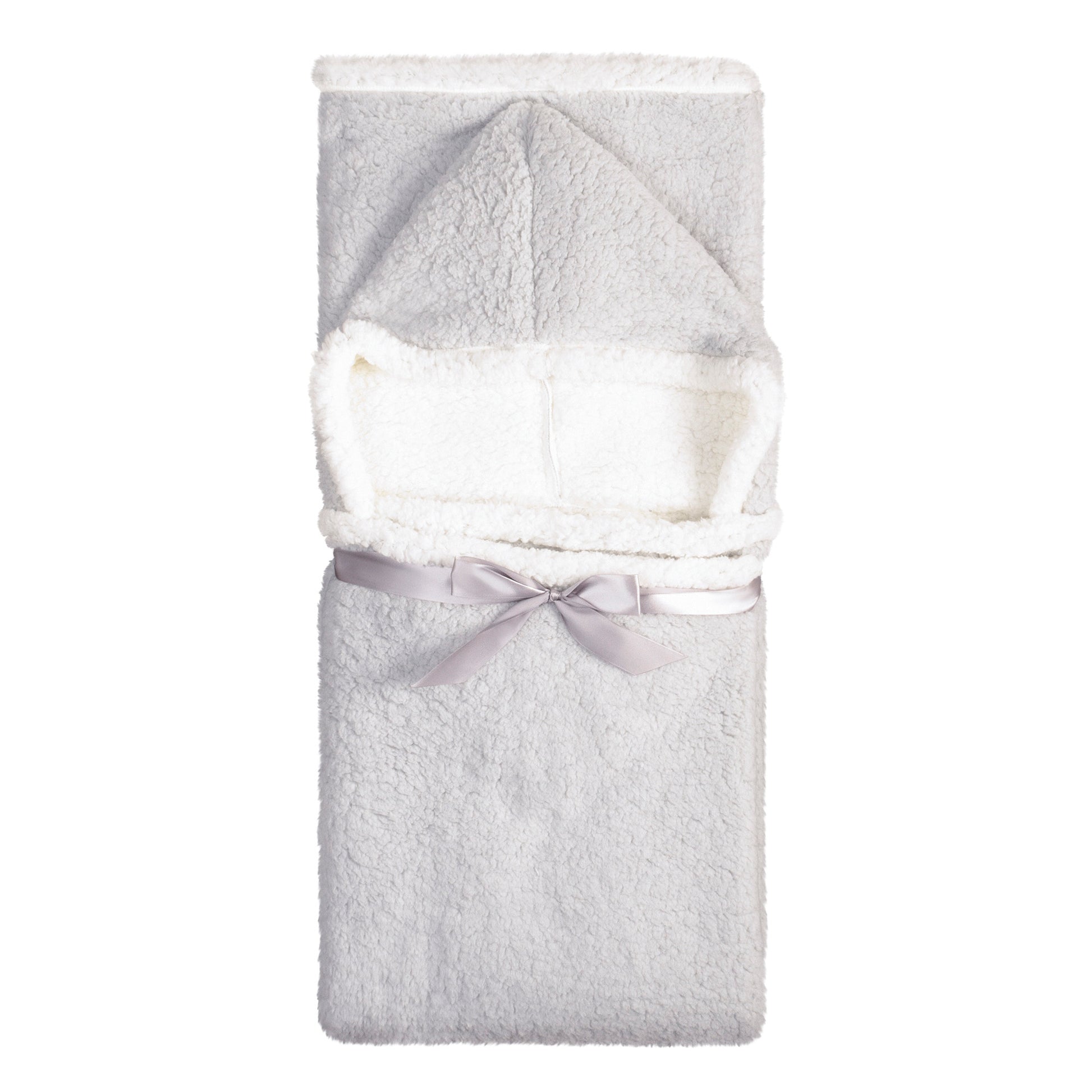 Oversized Wearable Blanket Hoodie | Light Grey Sherpa Fleece Throw 48x65 | Reversible & Super Soft