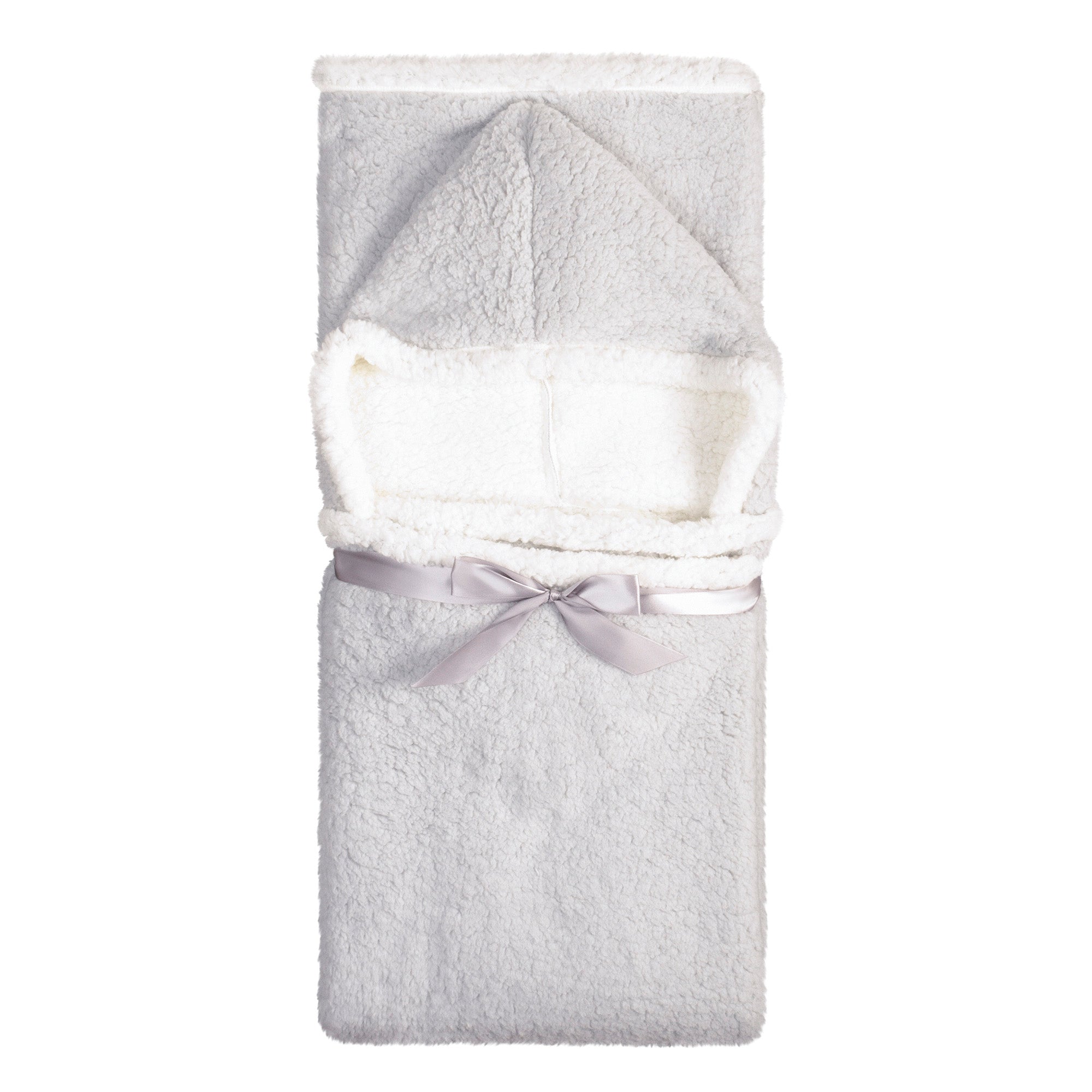 Oversized Wearable Blanket Hoodie | Light Grey Sherpa Fleece Throw 48x65 | Reversible & Super Soft