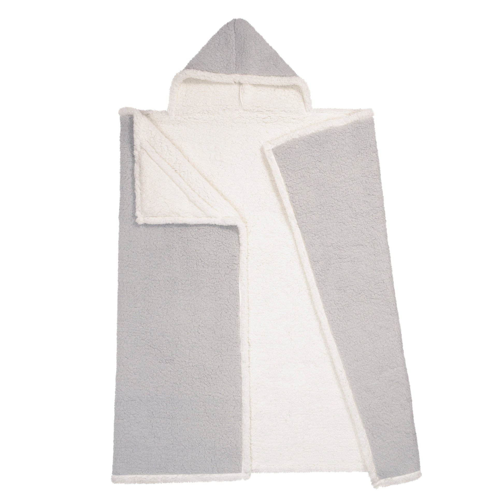 Oversized Wearable Blanket Hoodie | Light Grey Sherpa Fleece Throw 48x65 | Reversible & Super Soft