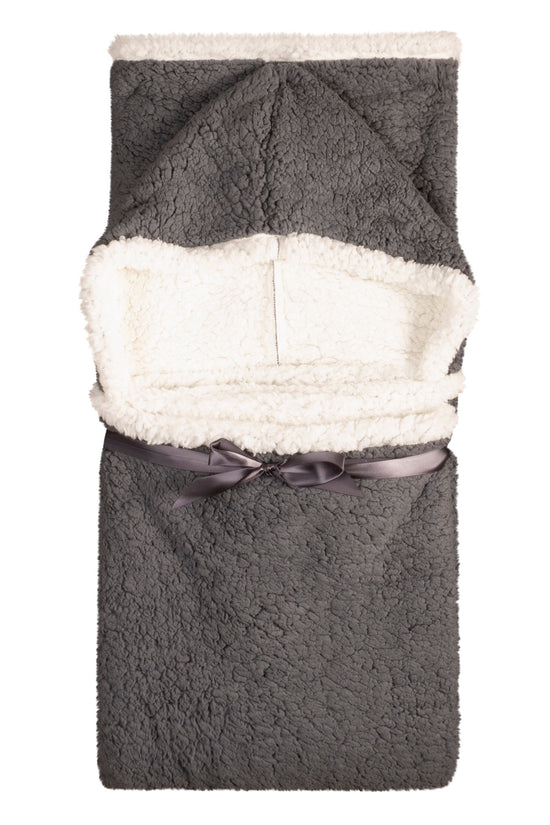 Oversized Wearable Blanket Hoodie | Charcoal Sherpa Fleece Throw 48x65 | Reversible & Super Soft
