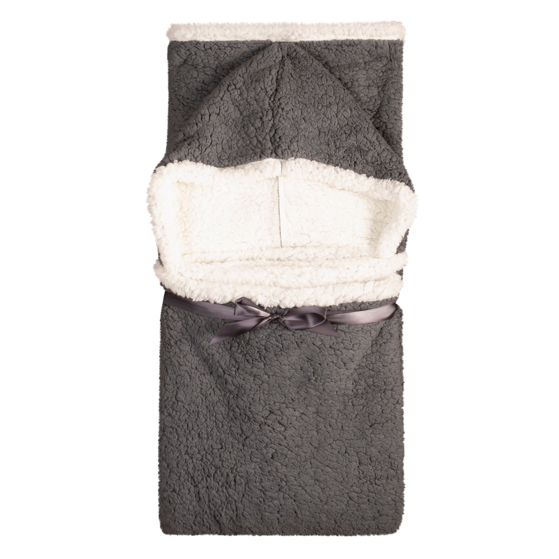 Oversized Wearable Blanket Hoodie | Charcoal Sherpa Fleece Throw 48x65 | Reversible & Super Soft