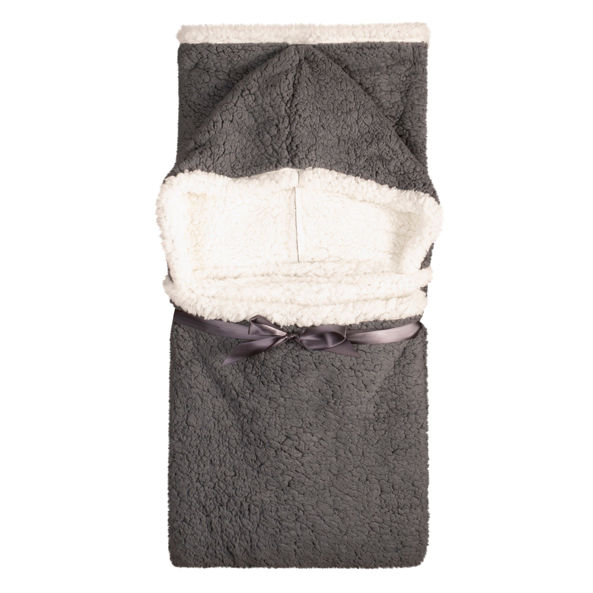 Oversized Wearable Blanket Hoodie | Charcoal Sherpa Fleece Throw 48x65 | Reversible & Super Soft