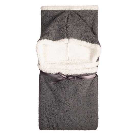 Oversized Wearable Blanket Hoodie | Charcoal Sherpa Fleece Throw 48x65 | Reversible & Super Soft