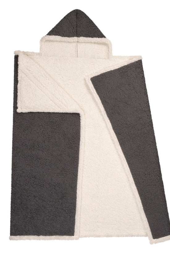 Oversized Wearable Blanket Hoodie | Charcoal Sherpa Fleece Throw 48x65 | Reversible & Super Soft