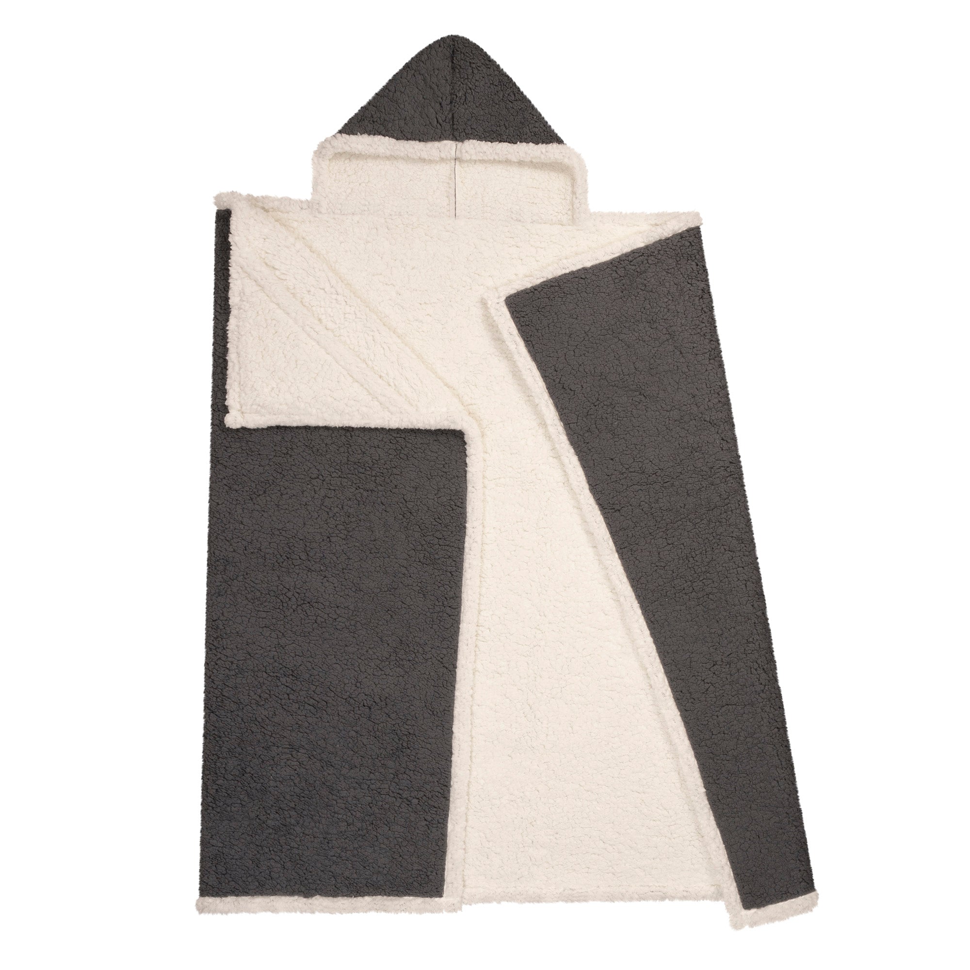 Oversized Wearable Blanket Hoodie | Charcoal Sherpa Fleece Throw 48x65 | Reversible & Super Soft