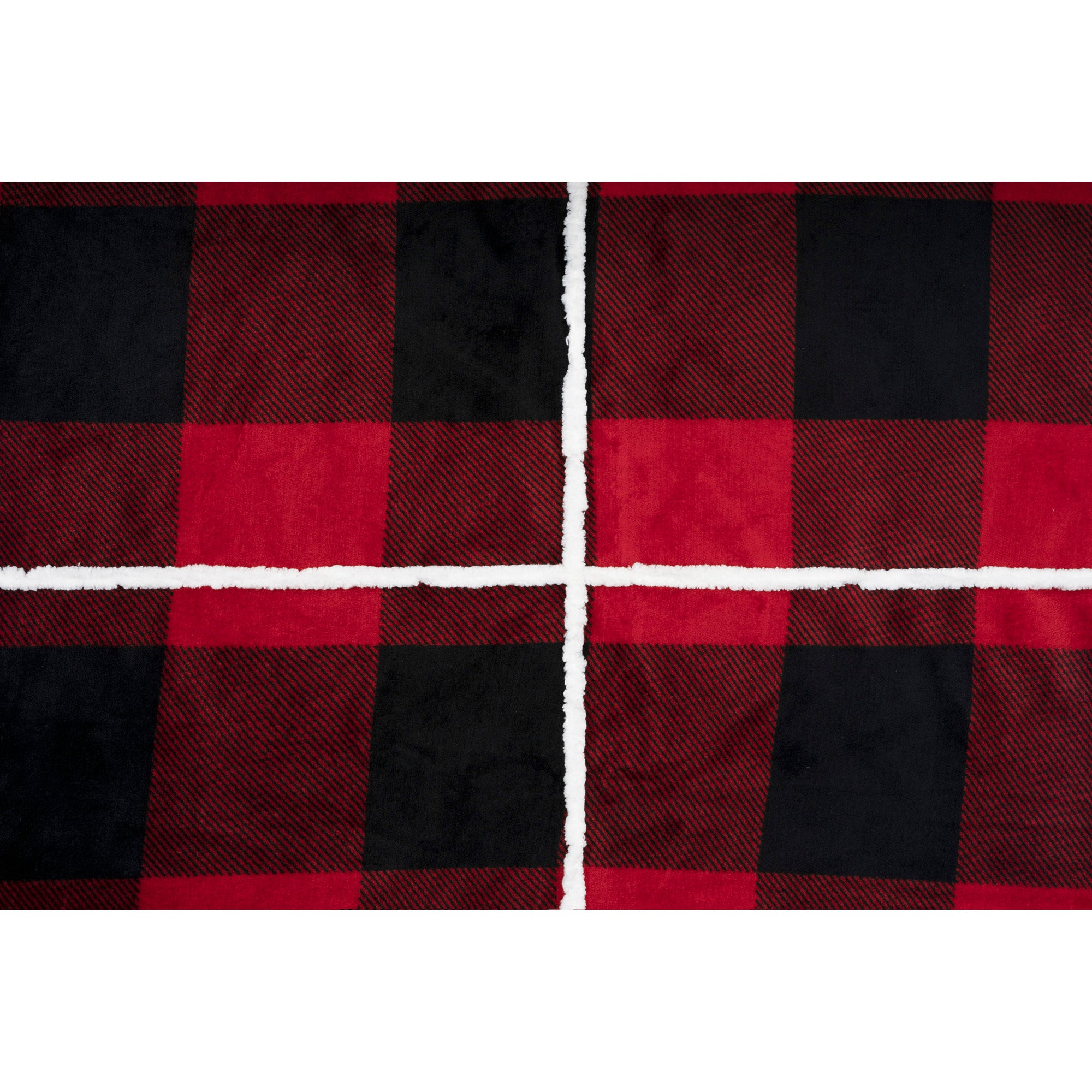 Buffalo Plaid Wearable Blanket Hoodie | Red & Black Sherpa Fleece Throw 48x65 | Cozy Cabin Christmas Gift