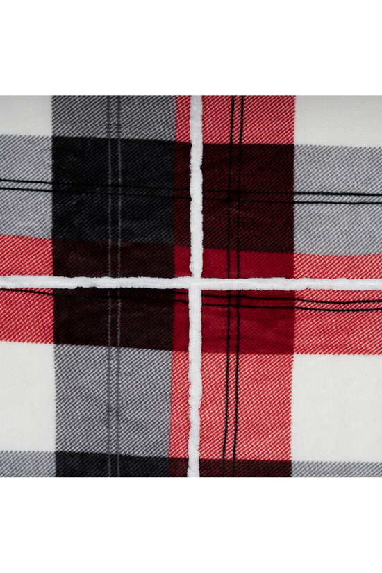 Wearable Blanket Hoodie | Red Winter Plaid Flannel w/ Sherpa Lining 48x65 | Cozy Christmas Gift