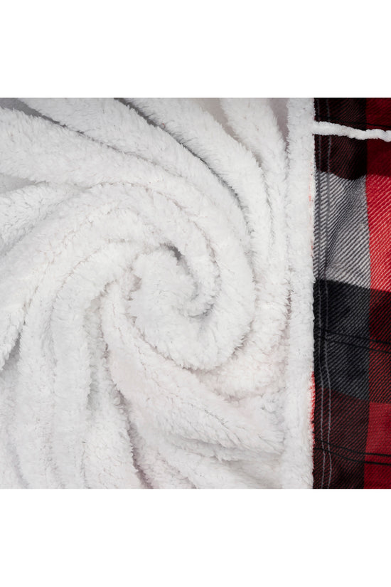 Wearable Blanket Hoodie | Red Winter Plaid Flannel w/ Sherpa Lining 48x65 | Cozy Christmas Gift