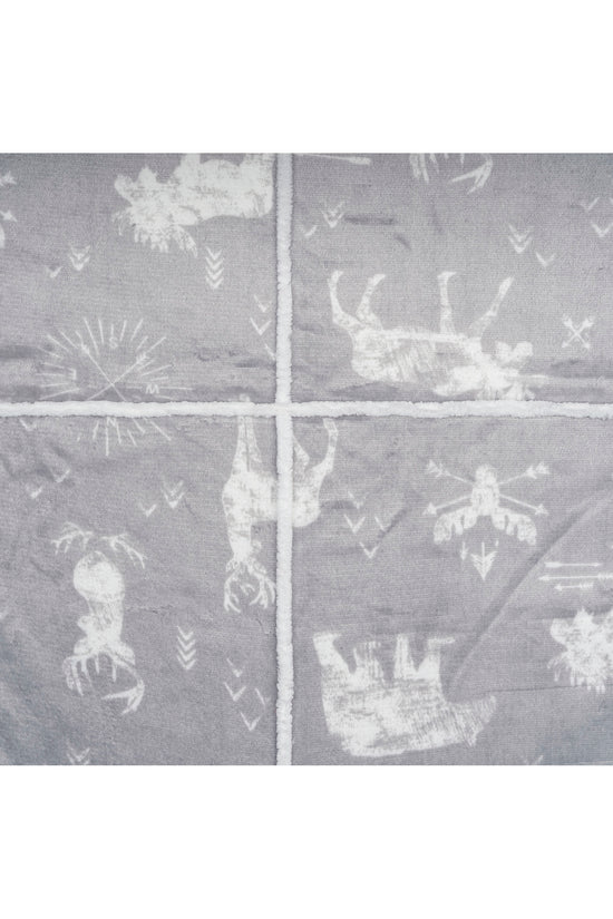Wearable Blanket Hoodie | Grey Wildlife Moose Print Flannel w/ Sherpa Lining 48x65 | Cabin Gift