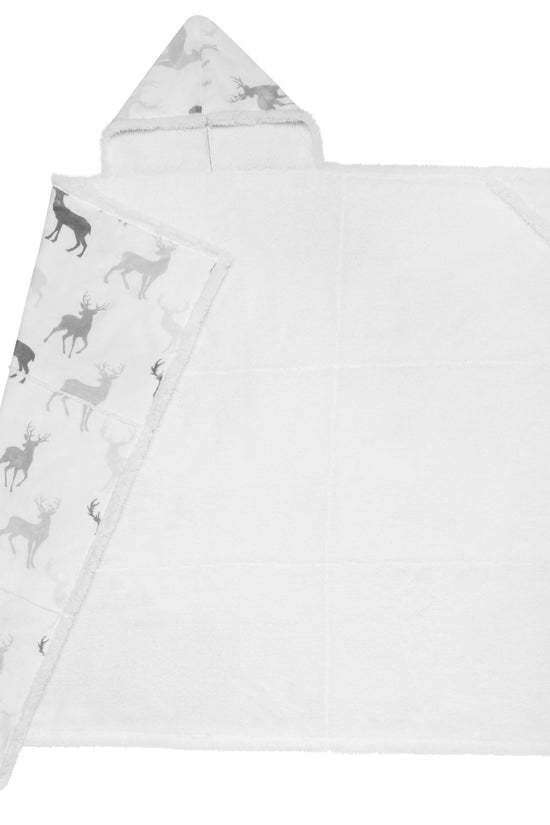 Wearable Blanket Hoodie | Deer Silhouette Flannel w/ Sherpa Lining 48x65 | Cozy Winter Lodge Throw
