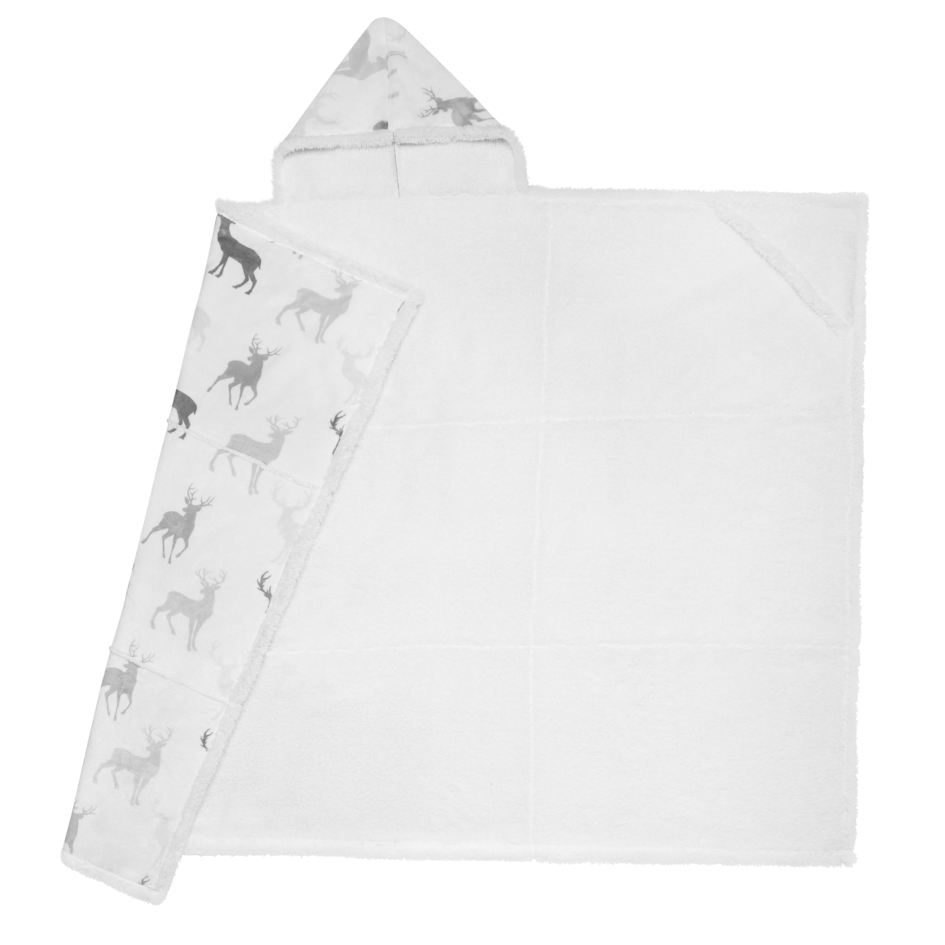 Wearable Blanket Hoodie | Deer Silhouette Flannel w/ Sherpa Lining 48x65 | Cozy Winter Lodge Throw