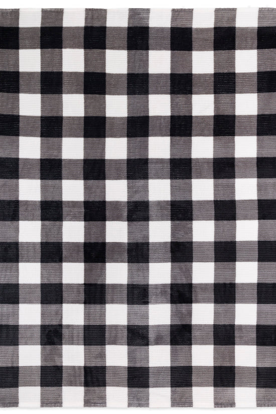 Buffalo Plaid Flannel Throw Blanket 48x60 | Black & White Ribbed Fleece for Couch, Bed, Home Decor