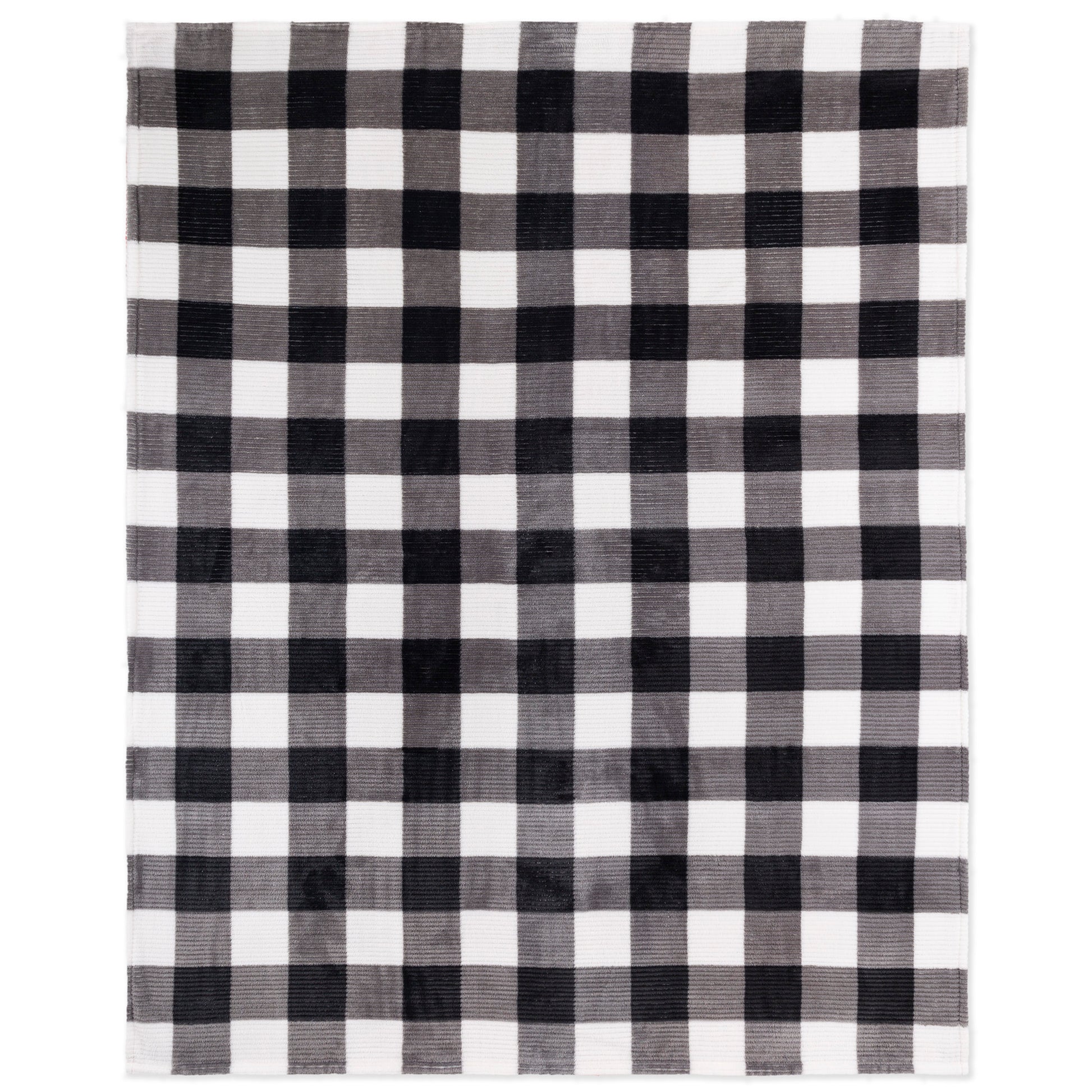 Buffalo Plaid Flannel Throw Blanket 48x60 | Black & White Ribbed Fleece for Couch, Bed, Home Decor