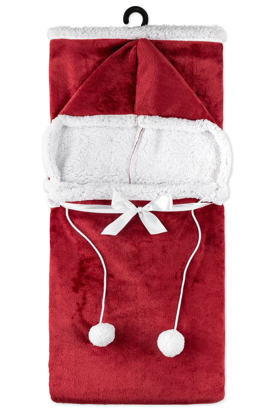 HOODZY Wearable Blanket | Biking Red Sherpa Fleece Hoodie w/ Pockets & Pom-Poms 51x71 | Christmas Gift