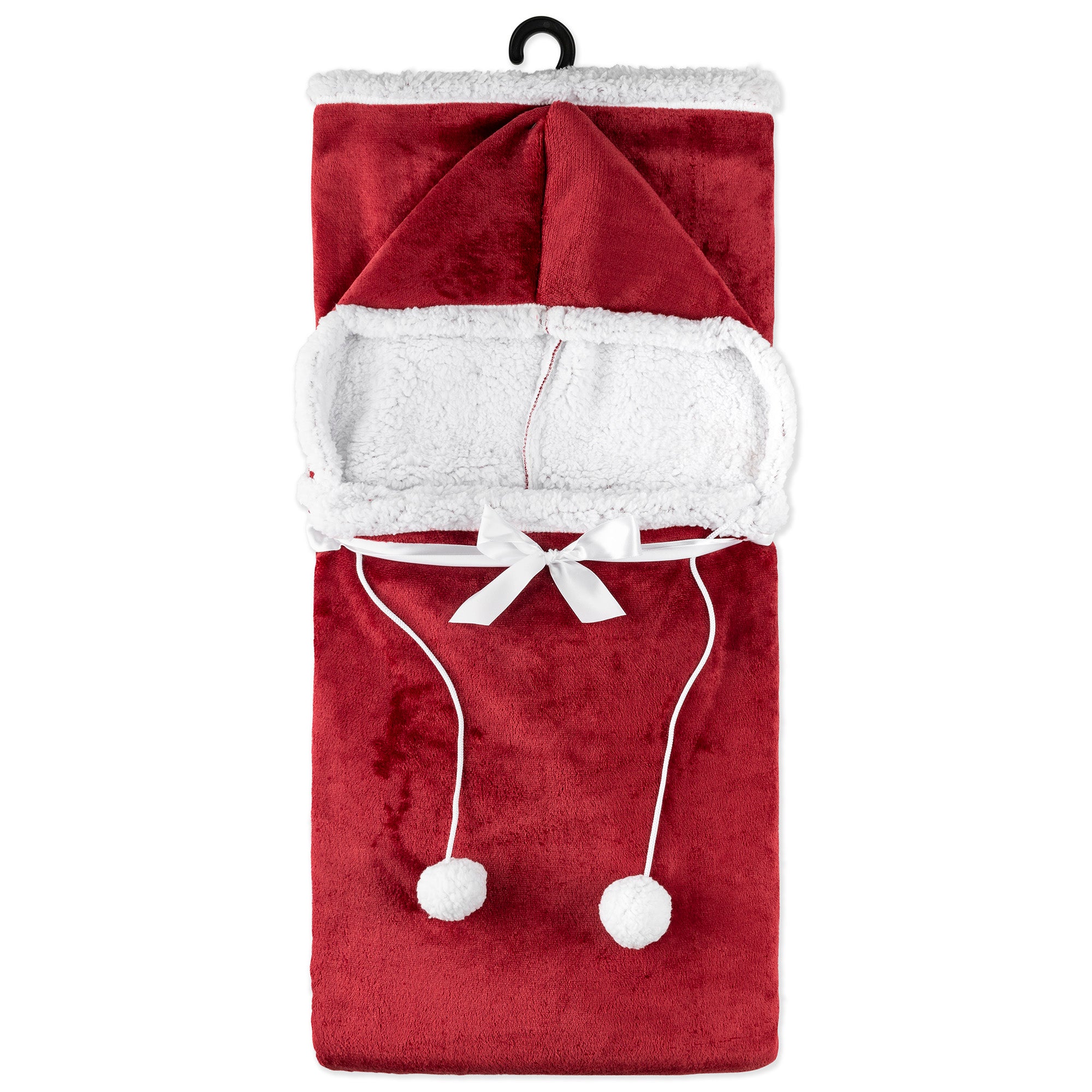 HOODZY Wearable Blanket | Biking Red Sherpa Fleece Hoodie w/ Pockets & Pom-Poms 51x71 | Christmas Gift