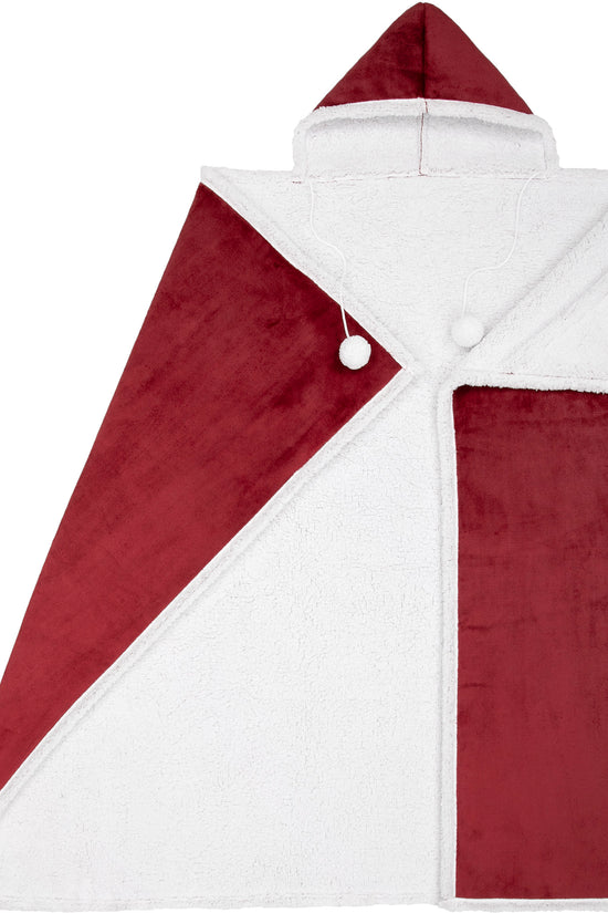 HOODZY Wearable Blanket | Biking Red Sherpa Fleece Hoodie w/ Pockets & Pom-Poms 51x71 | Christmas Gift